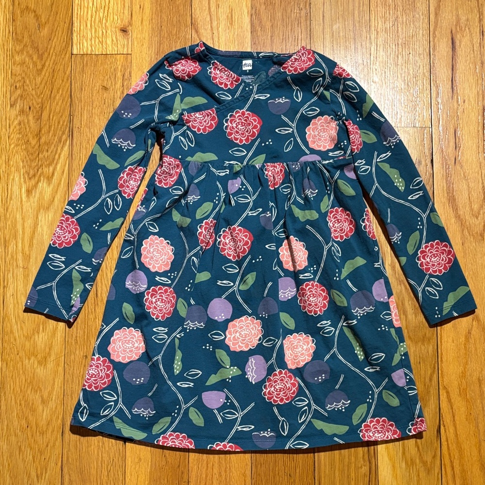 Tea Collection Long Sleeve Floral Wrap Neck Cotton‎ Dress